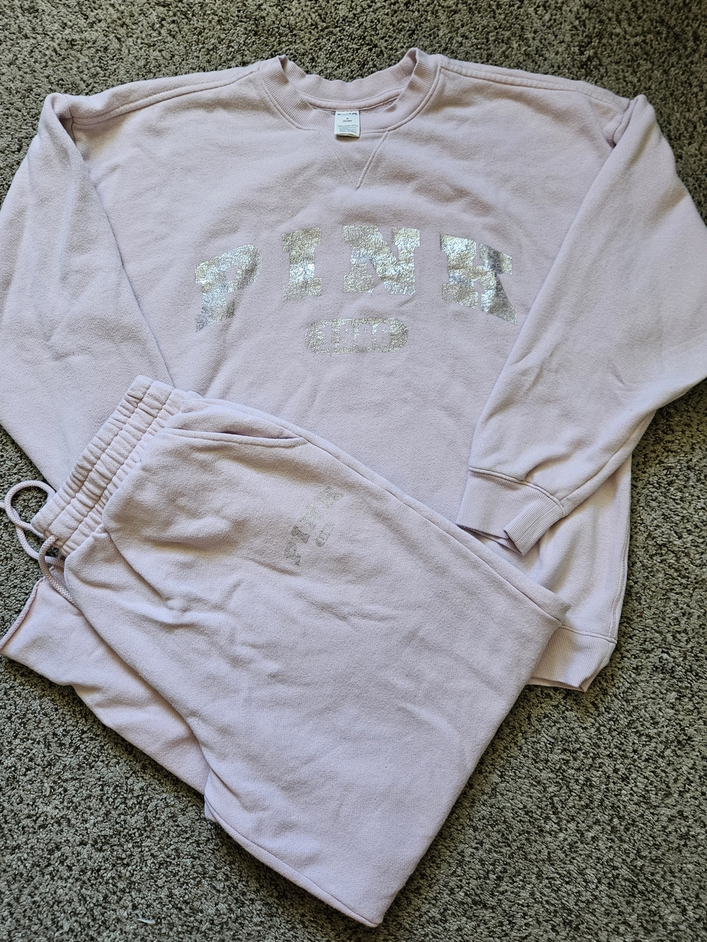 PINK Victoria's Secret Women's Light Pink Shimmer Logo Lounge Set